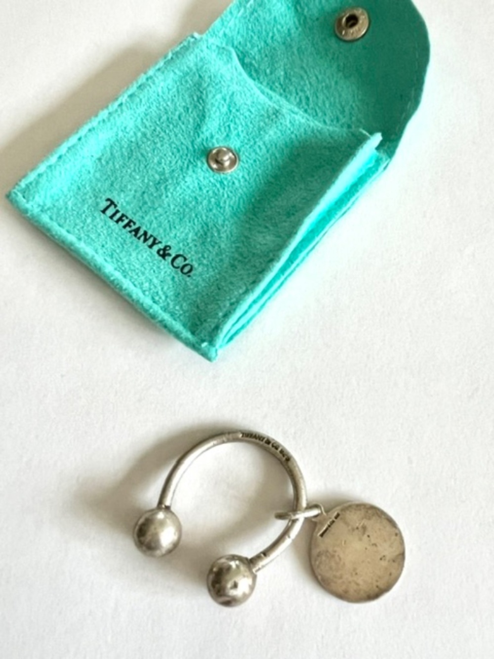 Tiffany & Co. Vintage 1990's Sterling Silver Horseshoe Key Ring & Charm. 
